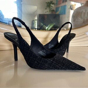 H&M Black Textured Slingback Heels
